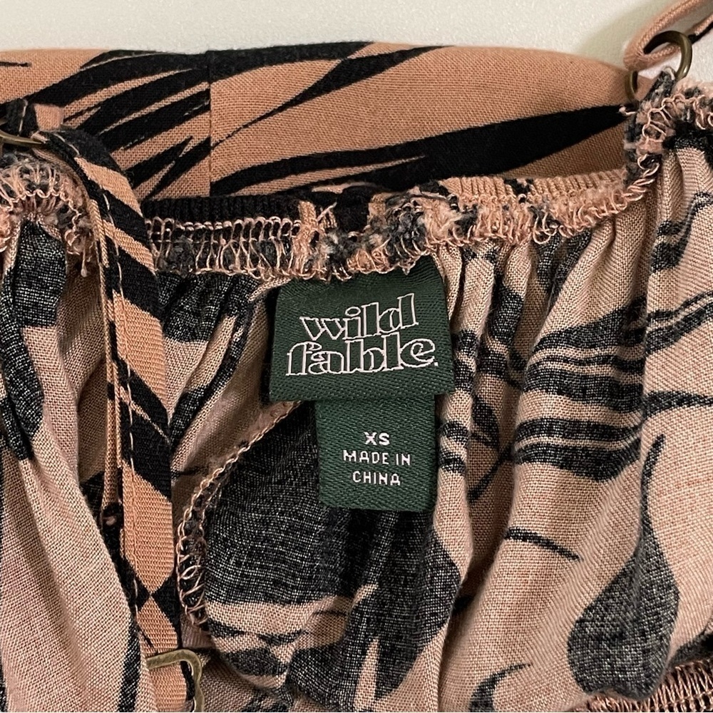 Wild Fable Smocked Midi Beach Dress Tropical Palm Print Clay Black XS - Picture 11 of 12